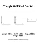 Diagram of Floating Shelf Triangle Bracket in cold-rolled steel, 3.94 inch footprint, 0.59 inch thick, hidden hardware under shelf mount.