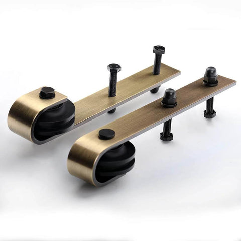 Brushed Gold Barn Door Hardware Kit For Interior Doors Heavy-Duty Carbon Steel Sliding Roller Set With Classic J Rail 200 Pounds Capacity