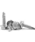 Built Tough 410 Stainless Steel Self Drilling Screws Featuring Hex Washer Head, Number 14 By One And One Quarter Inch, Fifty Pack in detail.
