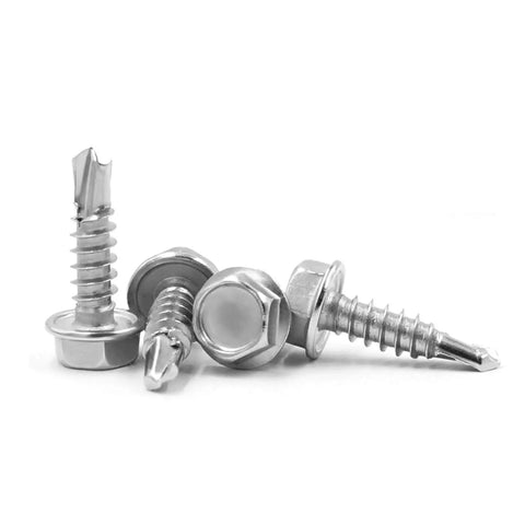 Built Tough 410 Stainless Steel Self Drilling Screws Featuring Hex Washer Head, Number 14 By One And One Quarter Inch, Fifty Pack in detail.