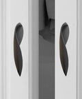 Close-up of 4Pcs Arcuate Cabinet Pulls 3.8 Inch Center To Center S Shaped Matte Black Zinc Alloy Drawer Pulls on white cabinet doors