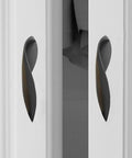 Arcuate Pulls S Shaped Cabinet Handles 5 Inch Center Matte Black Solid Zinc Alloy installed on white cabinet