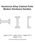Diagram of Aluminum Cabinet Pulls Set Modern Hardware Handles with dimensions and weight details shown in text.