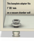 1-inch baseplate feedthrough bulkhead adapter for KF25 flange; metallic silver, installed through vacuum chamber wall