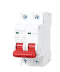 Straight Up Rock Solid MCB Circuit Breaker 1P 2P Overload Protection Switch featuring clear visual status window and red toggle.