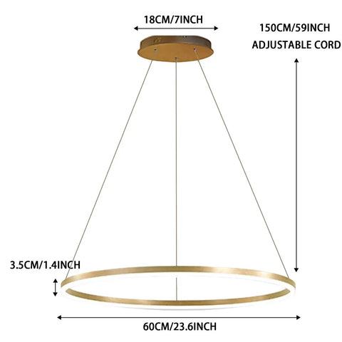 Cool Gold Ring LED Chandelier Pendant Light Minimalist Halo Ring Fixture Dimmable Hanging Light For Living Room dimensions