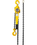 Heavy Duty Ratchet Lever Chain Hoist 3 Ton 6600 Lbs Capacity with yellow handle, black chain and secure locking hooks.