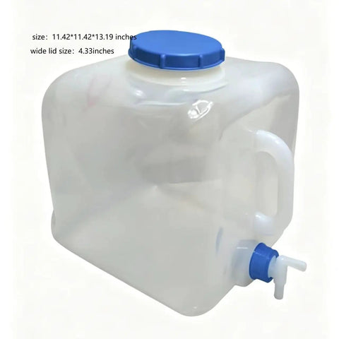 Two Pack 20L Collapsible Water Jugs With Wide Mouth Lids, showing clear jug with blue lid and spout