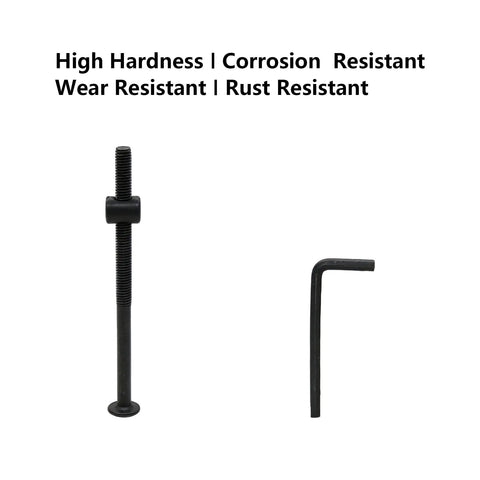 Black Socket Cap Screws And Barrel Nuts Set With Wrench For Bunk Beds Cribs And Furniture Repair 12 Pieces Includes 12 Socket Screws 12 Barrel Nuts And 1 Hex Wrench M8 110mm, showing a screw and hex wrench with corrosion-resistant text.