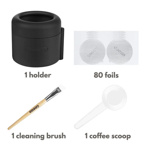 Refill Kit For Nespresso VertuoLine Pods With Reusable Capsule Holder, 80 Foil Seals, Brush, And Scoop - Easy Twist-On Lid
