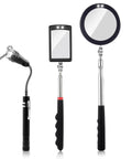 3 Pack Telescoping Inspection Mirrors With LED Light and Magnetic Flashlight, round and square mirrors with handles