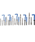 Jiawu 131 Piece Metric Thread Repair Kit With Sturdy Helicoil Tools For Auto Jobs, Includes M5 To M12 Inserts, Taps, Drill Bits And Wrench So You Can Totally Fix Stripped Bolts Easy Peasy Like Sunday Morning. Metric taps, drill bits, and wrench set on white