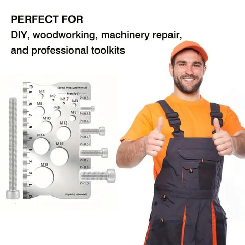 Worker holding Two Piece Stainless Steel Screw And Bolt Caliper Set With Precision Thread And Diameter Gauge M1 To M12