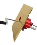 Top Shelf Router Insert Plate And Mounting Base Kit With Heavy Duty Rings And Stainless Steel Screws For Smooth Woodworking Jobs And No Sweat Diy Router Table Build In Slick Gold Finish, showing gold plate with red mount.