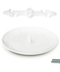 Paintable White Ceiling Box Cover Plate For 3.5 To 4 Inch Octagonal And Round Electrical Boxes With Invisible Screws No Fuss Easy Install Conceal Ugly Holes Blank Wall Plate Single Pack displayed with mounting hardware.