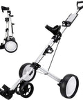 No Sweat 4 Wheel Golf Trolley With Quick Fold Frame Built In Scoreboard Tray And Beverage Cup Holder Durable Easy Roll Cart side view