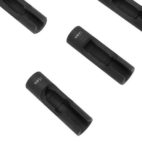 Shop Approved One Half Inch Fuel Line Socket Wrench Set Crafted From Chrome Vanadium Steel Injector Disconnect Tools close-up view of socket sizes.