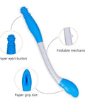 Foldable Long Reach Wiper For Self Wipe Aid Bottom Wiping Wand With Ergonomic Handle showing blue grip and foldable mechanism.