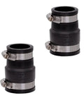 1-1/2 Inch By 1-1/4 Inch Flexible PVC Pipe Coupling For Cast Iron And Plastic Plumbing Connections, 2-Pack, Leak-Proof, Chemical-Resistant Fit That Keeps Sewer Gases Out, Easy Install For Home DIY Plumbing Projects. Black rubber pipe coupling with stainless steel clamps