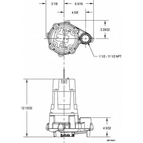 Heavy Duty 1 Hp Submersible Sump Pump For Basement Dry Outs And Waste Water Removal Handles The Heavy Lifting Cast Iron Housing With Solid 115 V Power Unit No Switch Included top view technical drawing with dimensions.