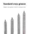 Close-up of 304 stainless steel screws with standard cross groove for Heavy Duty 304 Stainless Steel Wood And Metal Screw Kit With 450Pcs Self Tapping Phillips Countersunk Flat Head Screws M3 M4 M5 Assorted Sizes For Wood Metal And Diy Projects.