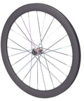 Beefy 50mm Carbon Fiber Road Wheelset With Center Lock Disc Brakes shown in side view with 24 spokes, tubeless ready rim.
