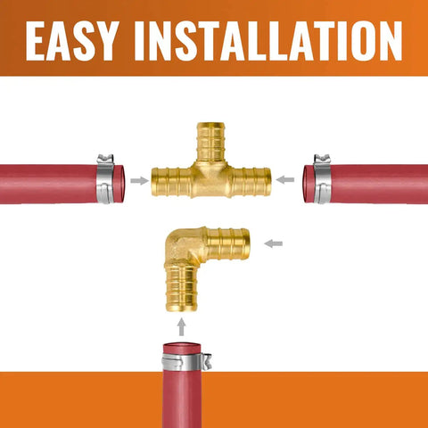 Brass Crimp Fittings 50 Pack For PEX Pipe 1/2 Inch With 90 Degree Elbow And Tee Kit No Lead, Corrosion Resistant Plumbing Connectors