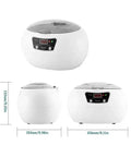 Heavy Duty 600ml Ultrasonic Cleaner With Digital Timer For Jewelry Glasses And Tools 40KHz powerful deep clean bath side view and dimensions.
