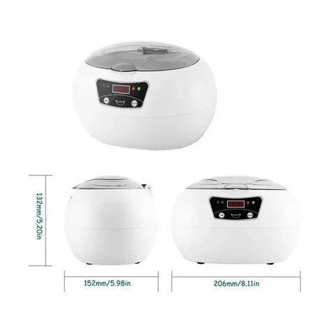 Heavy Duty 600ml Ultrasonic Cleaner With Digital Timer For Jewelry Glasses And Tools 40KHz powerful deep clean bath side view and dimensions.