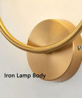 Modern Luxury Sphel Glass lampshade Wall Sconce 9.0 Inch Width den Iron Body close-up of the iron lamp body with gold finish.