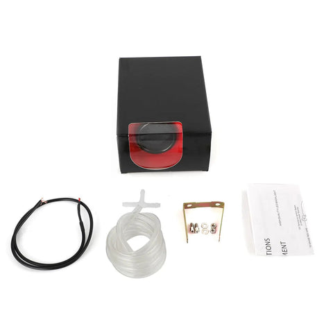 Tinted Seven Color Turbo Boost And Vacuum Gauge Kit For Turbo Cars 0 To 30 PSI Boost And Negative Thirty To Zero InHg Vacuum Mechanical Dial 52 Millimeter Real Time Readouts For Quick Boost Checks Easy Install, black box kit with hose and fittings