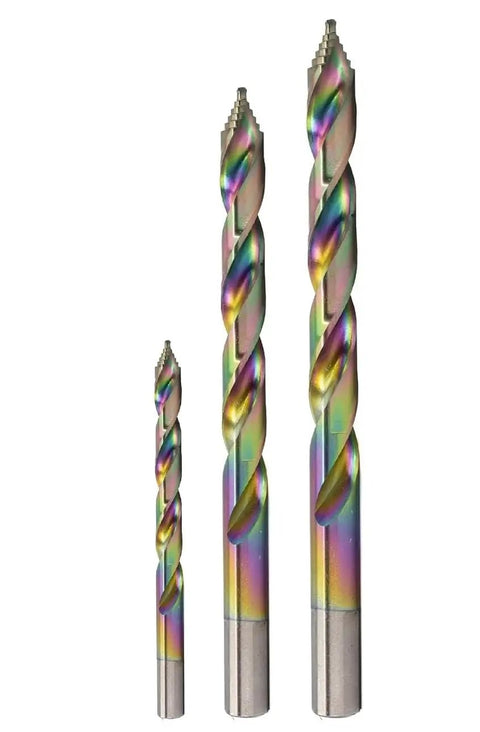 Step Point HSS Drill Bit Kit Three Piece Set No Pilot Hole Needed With Fast Starts And Cleaner Holes 135 Degree Split Point Tip In Plastic Case One Eighth Inch And Three Eighth Inch M2 Steel Three Flat Shank Multi Color Finish