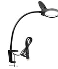 Desk Magnifier Lamp With 3X And 10X Loupes Lighted Clip On Magnifier for PCB inspection showing flexible gooseneck and LED lighting.