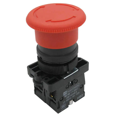 Red 22mm Mushroom Emergency Stop Push Button Switch 2NC Latching with Panel Mount 660V AC 10A 2 Pack, top view