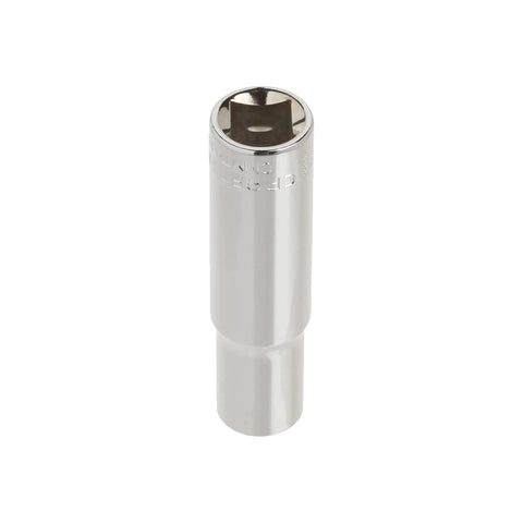 Deep Metric Socket For Three Eighths Inch Drive 6 Point 10mm With Full Polish Chrome Finish shown vertically