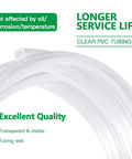 Clear PVC Vinyl Tubing One Half Inch Inner Diameter Nine Sixteen Inch Outer Diameter BPA Free Heavy Duty Flexible Plastic