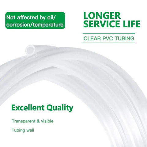 Clear PVC Vinyl Tubing One Half Inch Inner Diameter Nine Sixteen Inch Outer Diameter BPA Free Heavy Duty Flexible Plastic