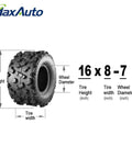 16x8-7 ATV Tire Set 6 Ply Tubeless Off Road Go Kart Mini Bike UTV 2 Pack 16x8x7 180 Lb Load At 7 PSI 6PR Durable All Terrain Tread