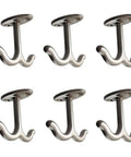 Zinc Alloy Double Prong Ceiling Hooks Set Of 6 For Closet, Kitchen, Bathroom And Garage, Easy Install With Screws