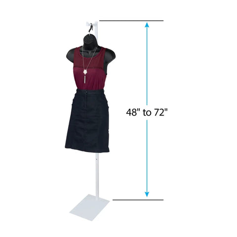 Adjustable White Costume Stand With A Single Arm Clothes Rack For Retail Display Of Garments In Thrift Shops Boutiques And Stores Height From 48 To 72 Inches For Flexible Eye Catching Showcases