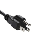 Close-up of NEMA 5-15P plug end of Beefy 6 Foot 18 AWG 3 Prong Power Cord For Appliances Open End SJT Cable, black