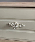 Four Pack 102mm Vintage Rose Cabinet Knobs With Backplates Zinc Alloy Flower Drawer Pulls For Dresser Vanity Nightstand Cupboard Ivory White And Gold Edge Finish Easy One Hole Install