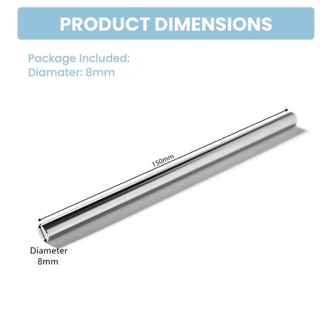 Two Pack 8mm By 150mm Linear Motion Rods For 3D Printers And CNC Machines with dimensions shown on image