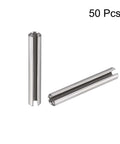 50pcs Slotted Spring Pin M2 x 12mm 304 Stainless Steel Axial Slotted Tension Pin Plain Finish shown front and side view