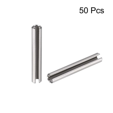 50pcs Slotted Spring Pin M2 x 12mm 304 Stainless Steel Axial Slotted Tension Pin Plain Finish shown front and side view
