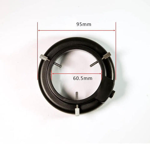 Hella Sharp 60Mm Led Microscope Ring Light With 56 Bulbs Fully Dimmable 12V Dc Source top view measuring 60.5mm ID, 95mm OD.