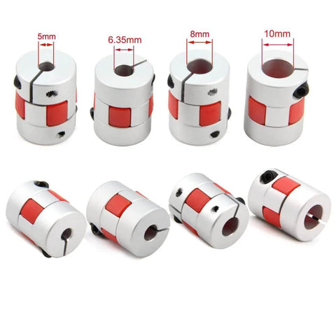 Beefy 8Mm To 8Mm Bore Aluminum Plum Flexible Shaft Coupling for Servo and Stepper Motors, multiple sizes on display