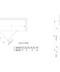 Technical diagram of a two panel white bifold door hardware kit with 59 inch ceiling track, supports up to 90 lbs per panel.