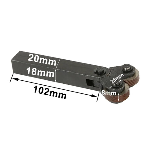 Dual Head Lathe Knurling Tool With Steel Knurling Knife showing dimensions on black steel construction with knurling wheels