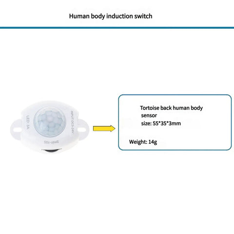 Low Voltage Motion Sensor Light Switch with 5-24V range, adjustable time delay, PIR detector for cabinet LED strips shown